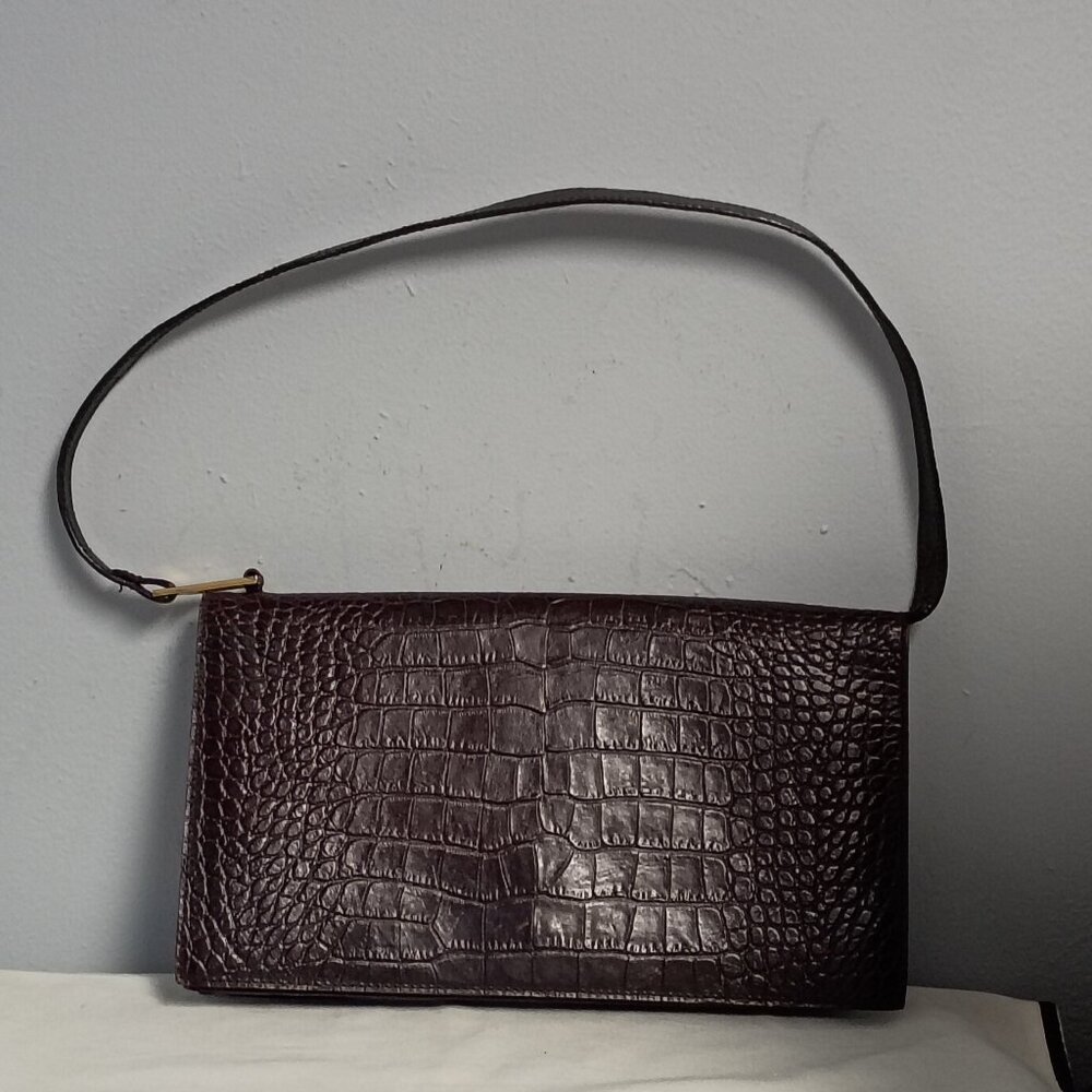 ❤️PRESTON & YORK BROWN CROC Clutch Style Shoulder Bag Purse